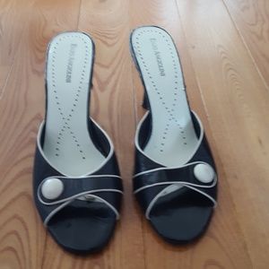 Black with ivory trim Enzo Angiolini heeled slides
